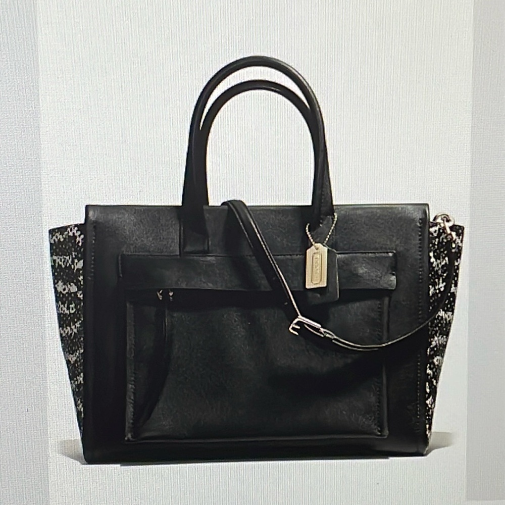 Coach Bleecker Mini Riley Black and White Tote Bag
